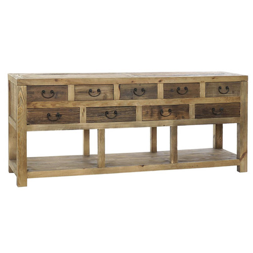 Commode Pegane Buffet meuble de rangement en bois de pin coloris marron vieilli - Longueur 190 x Hauteur 80 x Profondeur 45 cm