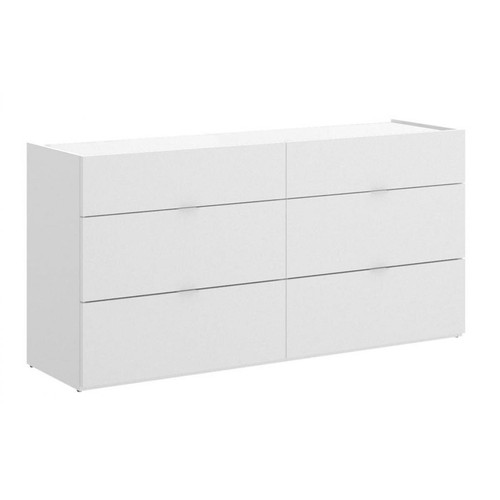 Commode Pegane Commode meuble de rangement 6 tiroirs coloris blanc - Longueur 120 x Profondeur 39 x Hauteur 62 cm