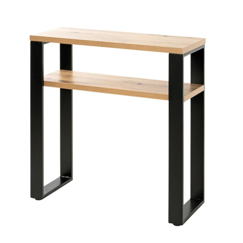 Tables d'appoint Pegane Console / table console en métal noir et MDF coloris chêne - Longueur 70 x Hauteur 75 x Profondeur 28 cm