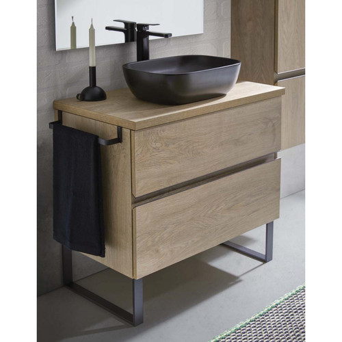 Pegane - Meuble de salle de bain avec 2 tiroirs couleur chêne nordique + vasque à poser - Longueur 100 x Hauteur 87,5 x Profondeur 46,5 cm Pegane - Pegane