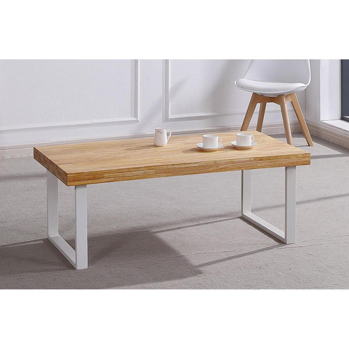 Pegane - Table basse en bois coloris chêne nordique / pieds blanc - Longueur 120 x profondeur 60 x hauteur 43 cm Pegane - Pegane