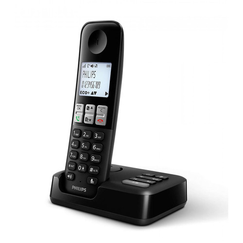 Philips - D2551B / 01- Téléphone DECT sans fil avec 1 combiné avec répondeur, 50 noms / numéros et identification de l'appelant - Noir Philips - Bonnes affaires Téléphone fixe sans fil
