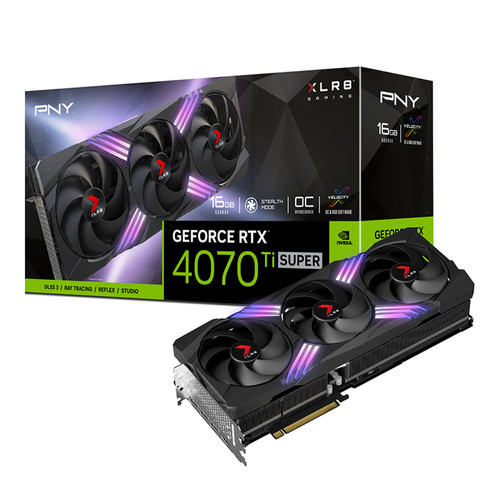 PNY - GeForce RTX 4070 Ti SUPER 16G XLR8 Gaming VERTO EPIC-X RGB PNY - GeForce RTX™ série 40 SUPER : SUPER rapides. SUPER puissantes.