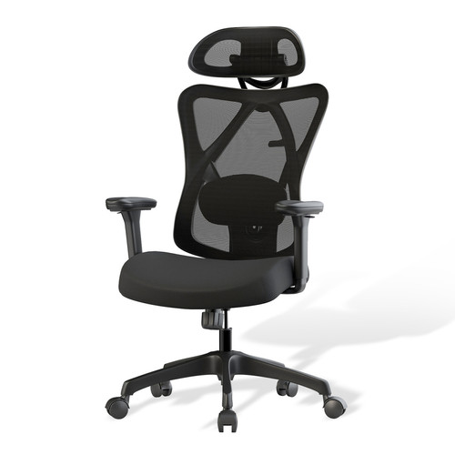SEVEN COMFORT - Chaise bureau ergonomique, siège de bureau à haut dossier, fauteuil de bureau en maille respirante avec appuie-tête réglable, accoudoir reglable, support lombaire réglable, pivotant 360° SEVEN COMFORT - Chaises Noir
