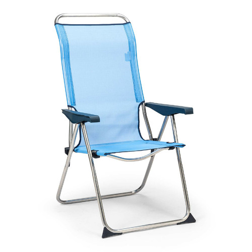 Transats, chaises longues Solenny Chaise de Plage Pliante Solenny 5 Positions Dossier Ergonomique Bleu 67x63x114 cm