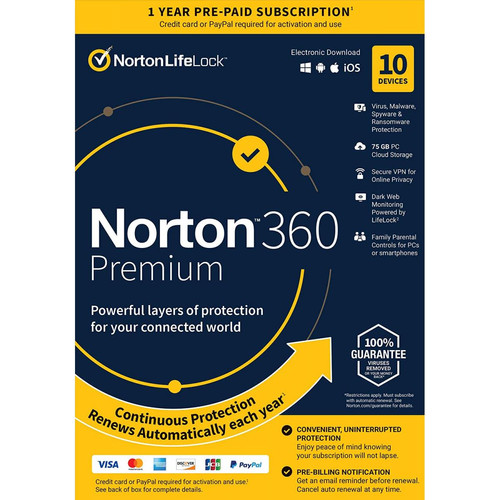 Symantec Norton - Norton 360 Premium 2022 | 10 Devices | Symantec Norton - Bonnes affaires Antivirus et Sécurité