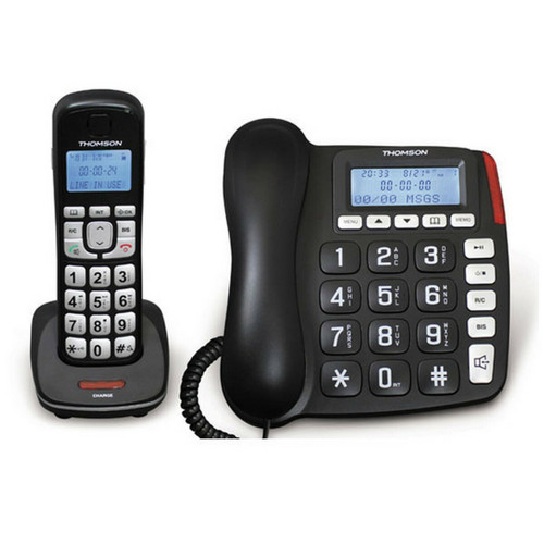 Thomson - Téléphone filaire et sans fil répondeur dect noir - th540drblk - THOMSON Thomson - Téléphone fixe sans fil Duo