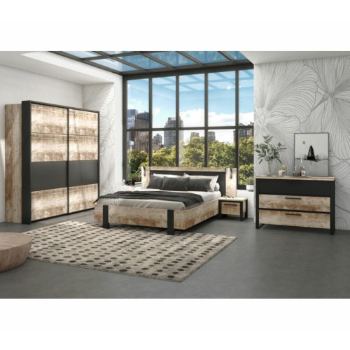Time - Armoire 2 portes coulissantes L.206 cm DISTRICT imitation chêne et noir Time - meuble porte coulissante Armoire