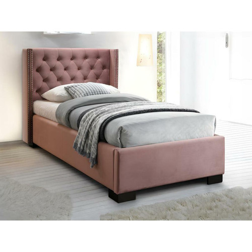 Vente-Unique - Lit avec tête de lit capitonnée - 90 x 200 cm - Velours rose - MASSIMO II Vente-Unique  - Ensembles de literie
