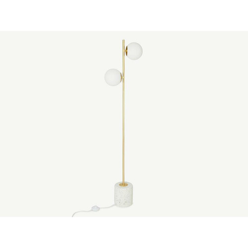 Lampadaires Vente-Unique Lampadaire Art Déco en laiton et socle en terrazzo - H. 146 cm - Blanc et doré - OREA