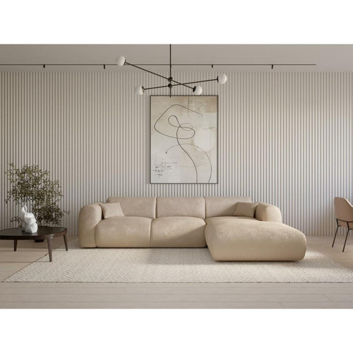 Vente-Unique - Grand canapé d'angle droit en tissu texturé beige POGNI de Maison Céphy Vente-Unique - Canapés Design