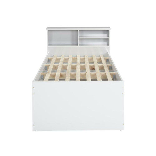 Ensembles de literie Vente-Unique Lit BORIS avec tiroirs et rangements - coloris : blanc - 90 x 190 cm