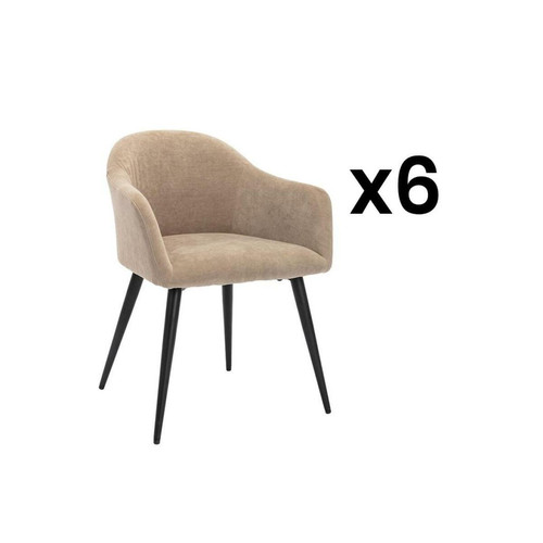 Vente-Unique - Lot de 6 chaises BIBO - avec accoudoirs - Effet velours & métal - Beige Vente-Unique - Lot de 6 chaises Chaises