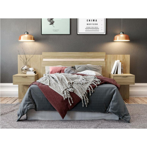 Vente-Unique - Tête de lit extensible avec chevets - 140/160 cm - Coloris : Naturel - PARATI Vente-Unique - Lit paiement en plusieurs fois