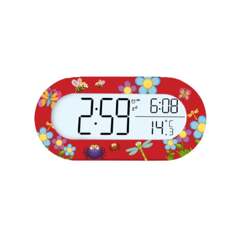 We - Réveil numérique WeKids, écran rétro-éclairé, affichage heure et température, fonctionne sur piles , motif rouge insecte We - Maison