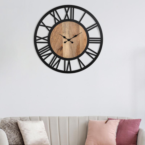 Womo-design - Horloge murale bois de mangue fer décoration salon Nibelheim Ø92 cm WOMO-DESIGN® Womo-design  - Horloges, pendules