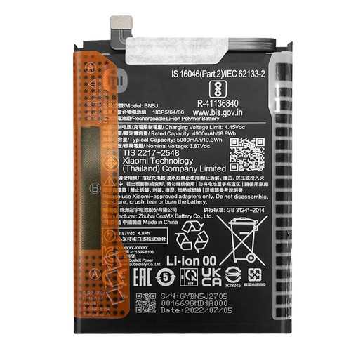 Batterie téléphone XIAOMI Xiaomi Batterie Interne pour Xiaomi 12T et 12T Pro 5000mAh Original BN5J Noir