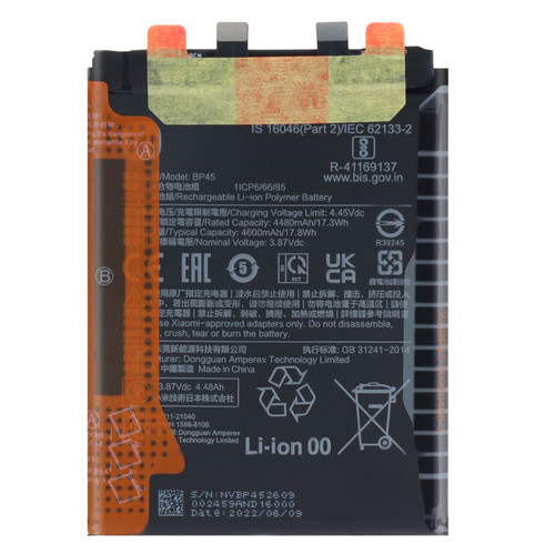 Batterie téléphone XIAOMI Xiaomi Batterie Interne pour Xiaomi 12 Pro 4600mAh Original BP45 Noir