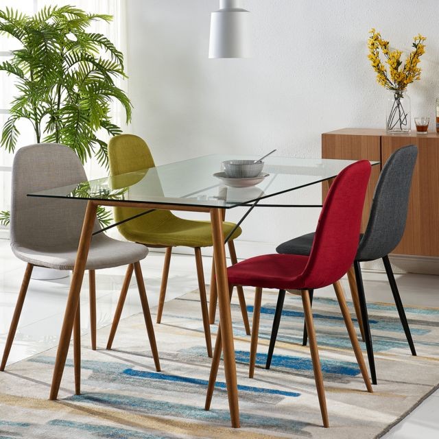 Chaises Versanora Lot de 2 chaises design moderne avec revêtement en tissu blanc pieds en métal effet bois pour cuisine salon salle à manger chambre bureau Versanora Minimalista VNF-00025W-UK