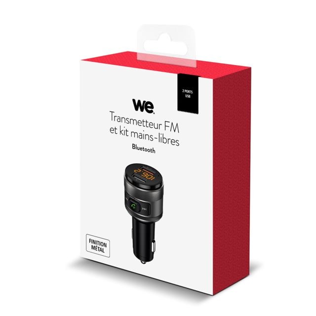 We - WE Récepteur Bluetooth 4.2 et Transmetteur FM Appels et Musique, Adaptateur Audio Sans Fil. Kit Mains Libres Voiture 2 ports USB - Noir We  - Accessoire Smartphone