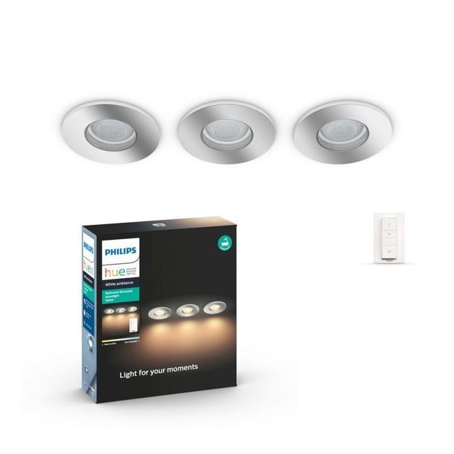 Lampe connectée Philips Hue Pack de 3 spots d'intérieur encastrés connectés ADORE - White Ambiance - Télécomande Hue incluse
