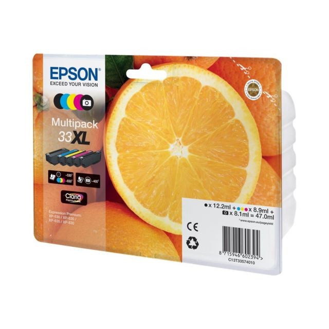 Epson - Orange- Multipack 33 - Noir, Cyan, Magenta, Jaune Epson - Cartouche d'encre pour imprimante EPSON Cartouche d'encre