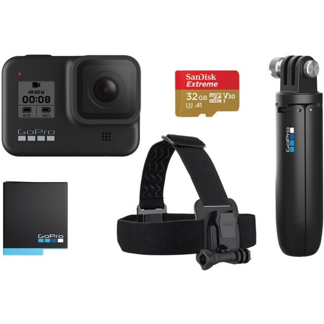 Gopro - GoPro HERO 8 Black Bundle - Pack Caméra 4K + Accessoires Gopro  - Caméra d'action