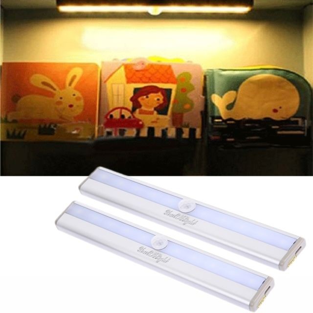 Lampe connectée Wewoo LED détecteur de mouvement blanc 2 PCS 10 Carré Style USB Charge PIR Motion Dection Capteur Placard Cabinet Night Light Chaud