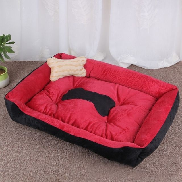 Corbeille pour chien Wewoo Panier pour chien Coussin tapis de chat pour avec motif d'os chien, grand chenil chaud et doux, Taille: XL, 90 × 70 × 15cm (Noir Rouge)