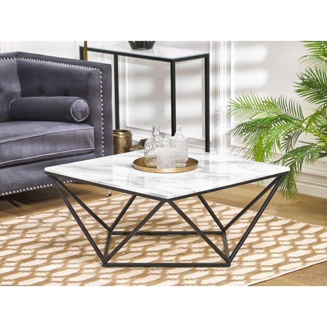 Tables d'appoint Beliani Table basse effet marbre beige avec pieds noirs MALIBU