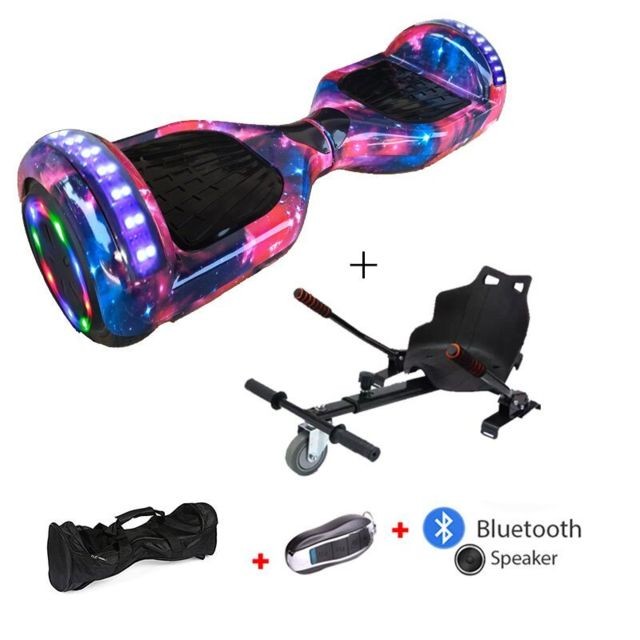 Gyropode Mac Wheel 6,5 pouces ciel rouge Gyropod Overboard Hoverboard Smart Scooter + Bluetooth + clé à distance + sac + Roue LED + hoverkart