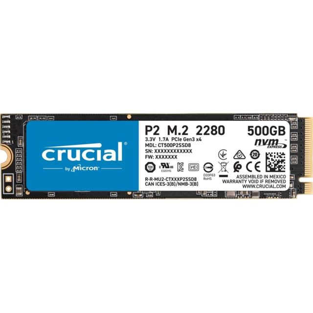 Crucial - P2 3D NAND - 500 Go - M.2 Nvme PCIe Crucial - Disque SSD 500