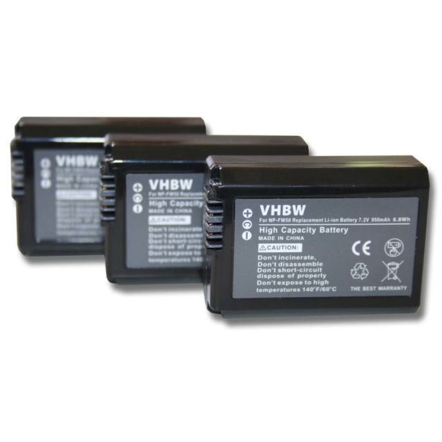 Vhbw - vhbw 3x batterie remplace Sony NP-FW50 pour appareil photo DSLR (950mAh, 7,2V, Li-Ion) avec puce d'information Vhbw  - Accessoire Photo et Vidéo