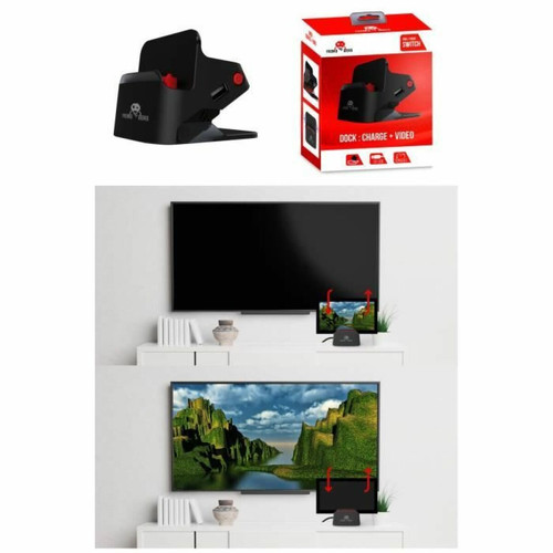 Accessoire Switch Freaks And Geeks Nintendo Switch – Dock DE Charge Stand 2 en 1 - Support Recharge + Connexion TV - Noir