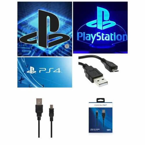 Autres accessoires PS4 marque generique Câble PS4 de Charge et de Synchronisation PS4 - micro USB 3M Noir