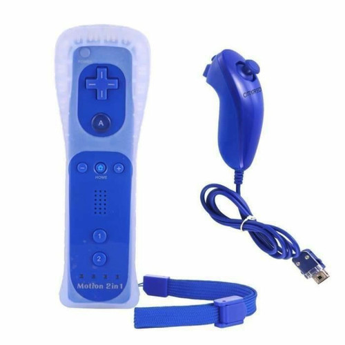 Manette Wii U marque generique Manette Wiimote Motion Plus intégré avec étui de protection et Nunchuk pour Wii U et Wii - Bleu - M3