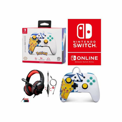 Manettes Switch Power A Manette SWITCH Filaire Nintendo Pikachu High Voltage Officielle + Casque Gamer PRO H3 Rouge SPIRIT OF GAMER SWITCH