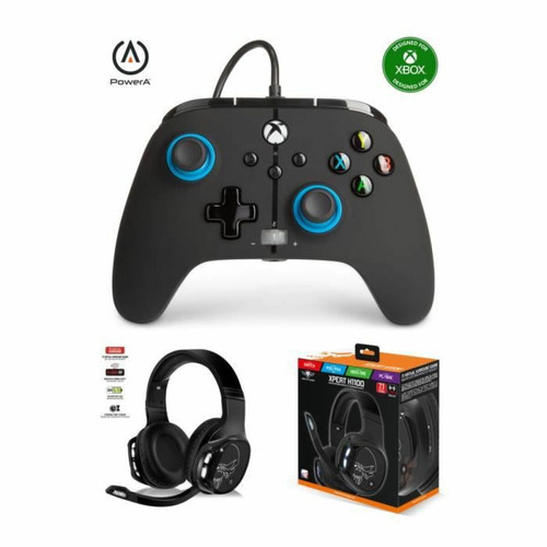 Manette Xbox One Power A Manette XBOX ONE-S-X-PC Noire Bleu hint EDITION Officielle + Casque Gamer PRO H3 SPIRIT OF GAMER XBOX ONE/S/X/PC