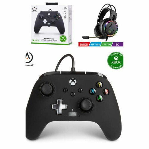 Manette Xbox One Power A Pack Manette XBOX ONE-S-X-PC NOIRE EDITION Officielle + Casque Gamer PRO H7 SPIRIT OF GAMER XBOX ONE/S/X/PC