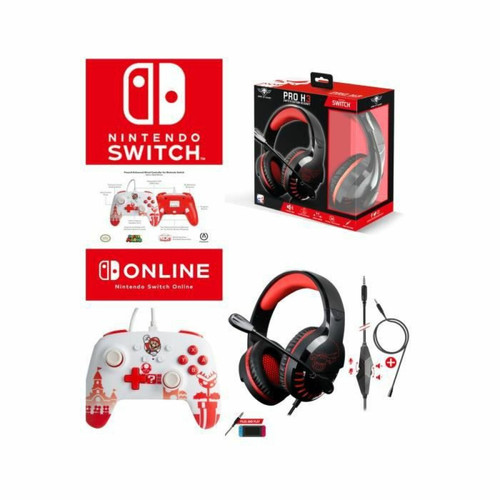 Manettes Switch Spirit Of Gamer Pack Manette SWITCH Filaire Nintendo MARIO ROUGE ET BLANC Officielle + Casque Gamer PRO H3 Rouge SPIRIT OF GAMER SWITCH