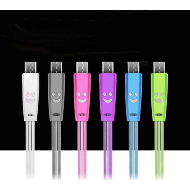 Autres accessoires PS4 Shot Cable Smiley Micro USB pour Manette XBox One LED Lumière Chargeur USB Smartphone Connecteur (BLANC)
